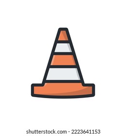 Vector de cono de tráfico. Colores planos diseño simple de iconos