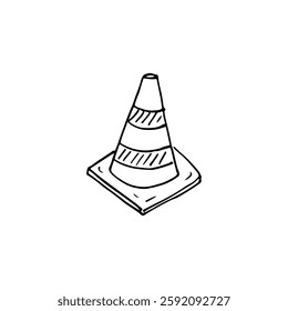 Traffic cone vector hand-drawn doodle sketch black outline icon element.