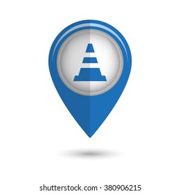 Traffic cone - vector icon;  blue map pointer