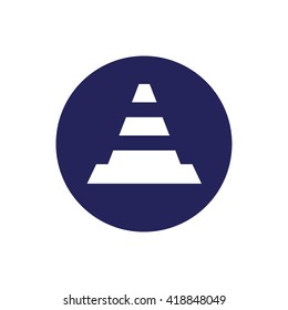 Traffic cone vector icon. Blue circle. Blue button
