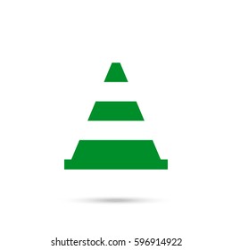 Traffic cone vector icon. Green icon and gray shadow 