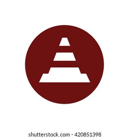 Traffic cone vector icon. Red circle. Red button