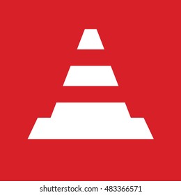 Traffic cone vector icon. Red background