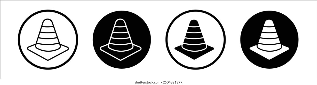 Conjunto de iconos de Vector de cono de tráfico relleno negro y estilo delineado.