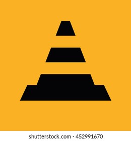 Traffic cone vector icon. Yellow background