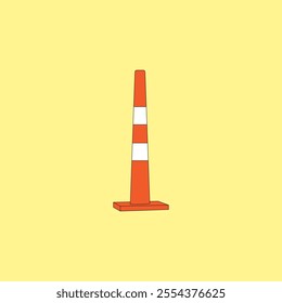 Traffic cone vector illustration on yellow background. Road warning or caution sign
