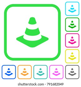 Traffic cone vivid colored flat icons in curved borders on white background