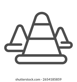 Icono de la línea de Paquete de los conos de tráfico, concepto del permiso de los conductores. Gráficos de Vector. Conos para la parada de emergencia, señal de seguridad en el fondo blanco, icono del estilo del contorno para el móvil o el Diseño web