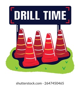 Traffic cones with drill time signboard, flat sticker