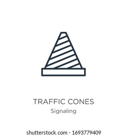 Traffic cones icon. Thin linear traffic cones outline icon isolated on white background from signaling collection. Line vector sign, symbol for web and mobile