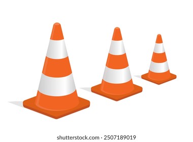 Traffic Cones icons vector illustration, Safety Equipment, Orange and White Cones isolated, Symbolizing Road Safety and Construction, Traffic warning sign, Traffic sign, road sign symbol, divider icon