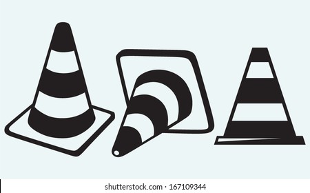 Traffic cones isolated on blue background