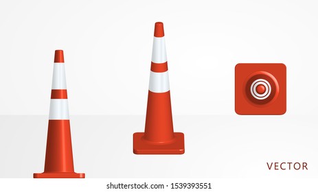 Traffic cones. Isolated on white scene background. Different viewes. Realistic vector illustration.