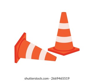 Verkehrskegel einzeln auf weißem Hintergrund. Orangefarbener Leitkegel. Vektorgrafik