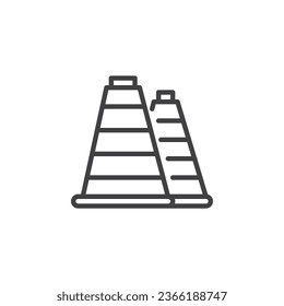 Symbol für die Linie "Traffic Cones". lineares Stilzeichen für mobiles Konzept und Webdesign. Konturkonus-Umriss-Vektorsymbol. Symbol, Logo-Abbildung. Vektorgrafik