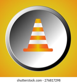 Traffic cones on button. under construction road sign. Icon isolated on orange background