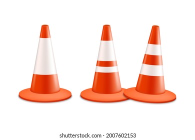 Traffic cones on white background, Orange road warning cone
