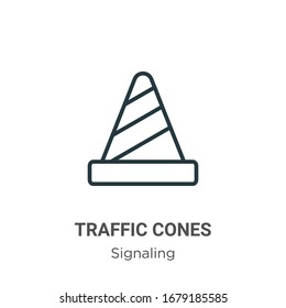 Traffic cones outline vector icon. Thin line black traffic cones icon, flat vector simple element illustration from editable signaling concept isolated stroke on white background