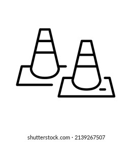 Traffic cones. Road construction works. Pixel perfect, editable stroke icon