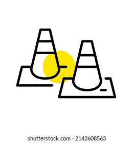 Traffic cones. Road construction works. Pixel perfect, editable stroke line art icon