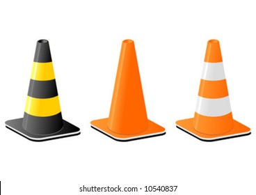 Traffic cones for safety signalization over white background