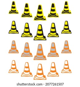 Los Conos De Tráfico Configuran La Ilustración Del Vector. Cones Plásticos De Carretera Aislados En Un Fondo Blanco
