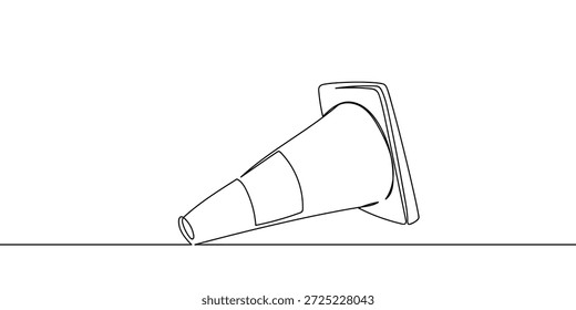 Traffic cones that have fallen down, creating a continuous line of art, a legal concept. Minimalist vector illustration on transparent background