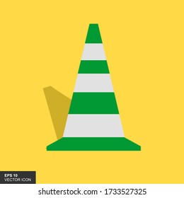 Traffic cones with white and green stripes on yellow background. Vector illustration.