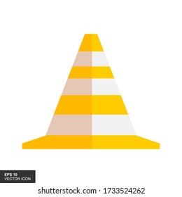 Conos de tráfico con rayas blancas y amarillas sobre fondo blanco. Ilustración vectorial.