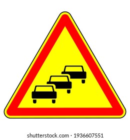 Traffic congestion. Temporary warning sign. Traffic regulations and road safety. Object on a white background. Vector illustration.