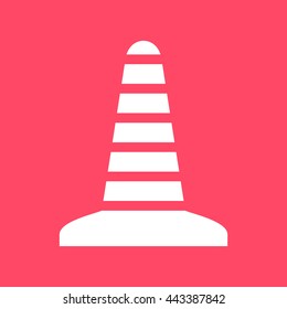 Traffic or Construction Cone  white icon on magenta color background. Eps-10.