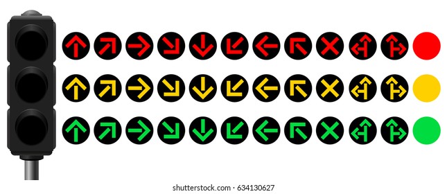 Traffic control light with different arrows in all directions to be inserted - isolated vector illustration on white background.