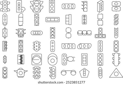 Traffic control light signal icon set for logo and T-Shirt. Thin line art editable stroke.