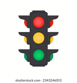 Señal de luz de control de tráfico con icono plano de color rojo, amarillo y verde para aplicaciones y sitios web