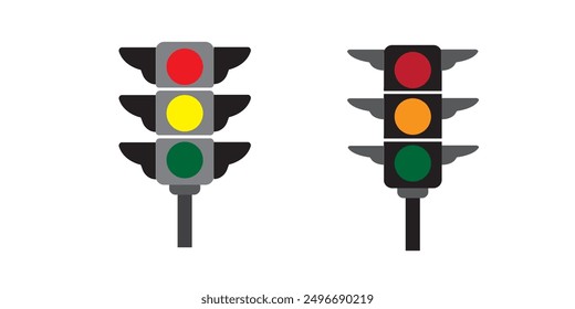 Traffic control light  signal with red, yellow and green color flat icon for apps and websites