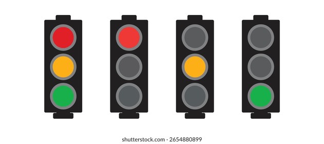 Sinal de luz de controle de tráfego com ícone plano de cor vermelha, amarela e verde para aplicativos e sites , ilustração vetorial .
