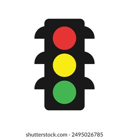 Traffic control light signal sign with red, yellow and green color flat icon for apps and websites