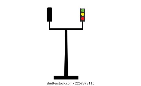 Icono de vector de señal de control de tráfico en el fondo de los pasos de color blanco. luz de color rojo, verde y amarillo. Pasos 10
