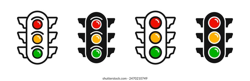 Traffic control lights. Red, yellow and green traffic control light icons. Traffic light illustration. Road Traffic Lights