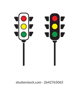 Verkehrskontrollleuchten. Symbole der roten, gelben und grünen Ampel. Ampelgrafik. Straßenbeleuchtung