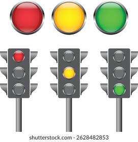 Luz de la señal de control de tráfico rojo, amarillo y verde color plana colorida luz de carretera.