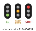 Traffic control signal light vector illustration. Go, slow down and stop warning symbol for road safety regulation concept.