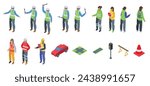 Traffic controller icons set isometric vector. Road policeman. Special officer worker