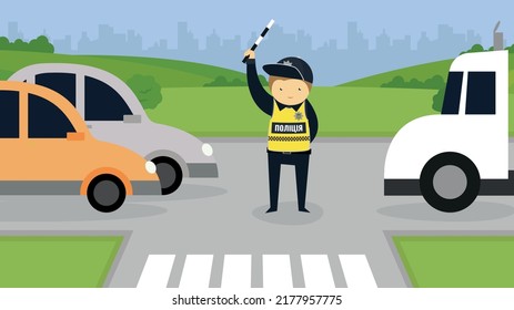 Traffic Controller Regulates Traffic On The Road