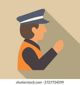 Controlador de tráfico que lleva un uniforme y gorra, dando instrucciones con un gesto de mano