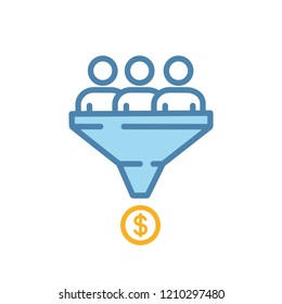 Traffic conversion color icon. Sales funnel. Internet marketing strategy. Customer filter. Conversion rate. Lead generation. Isolated vector illustration
