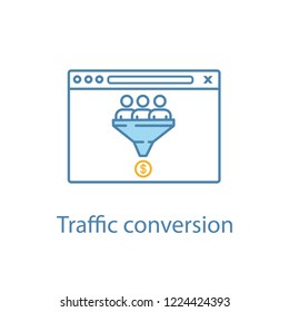 Traffic conversion color icon. Sales funnel. Internet marketing strategy. Customer filter. Conversion rate. Lead generation. Isolated vector illustration