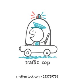 traffic cop in a police car, illustrator