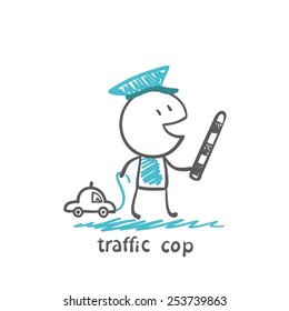 traffic cop a toy car, illustrator