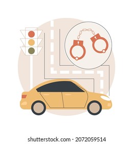 Traffic crime abstract concept vector illustration. Criminal traffic, road crime, car hit and run, under the influence, reckless driving, primary offense, rules violation abstract metaphor.
